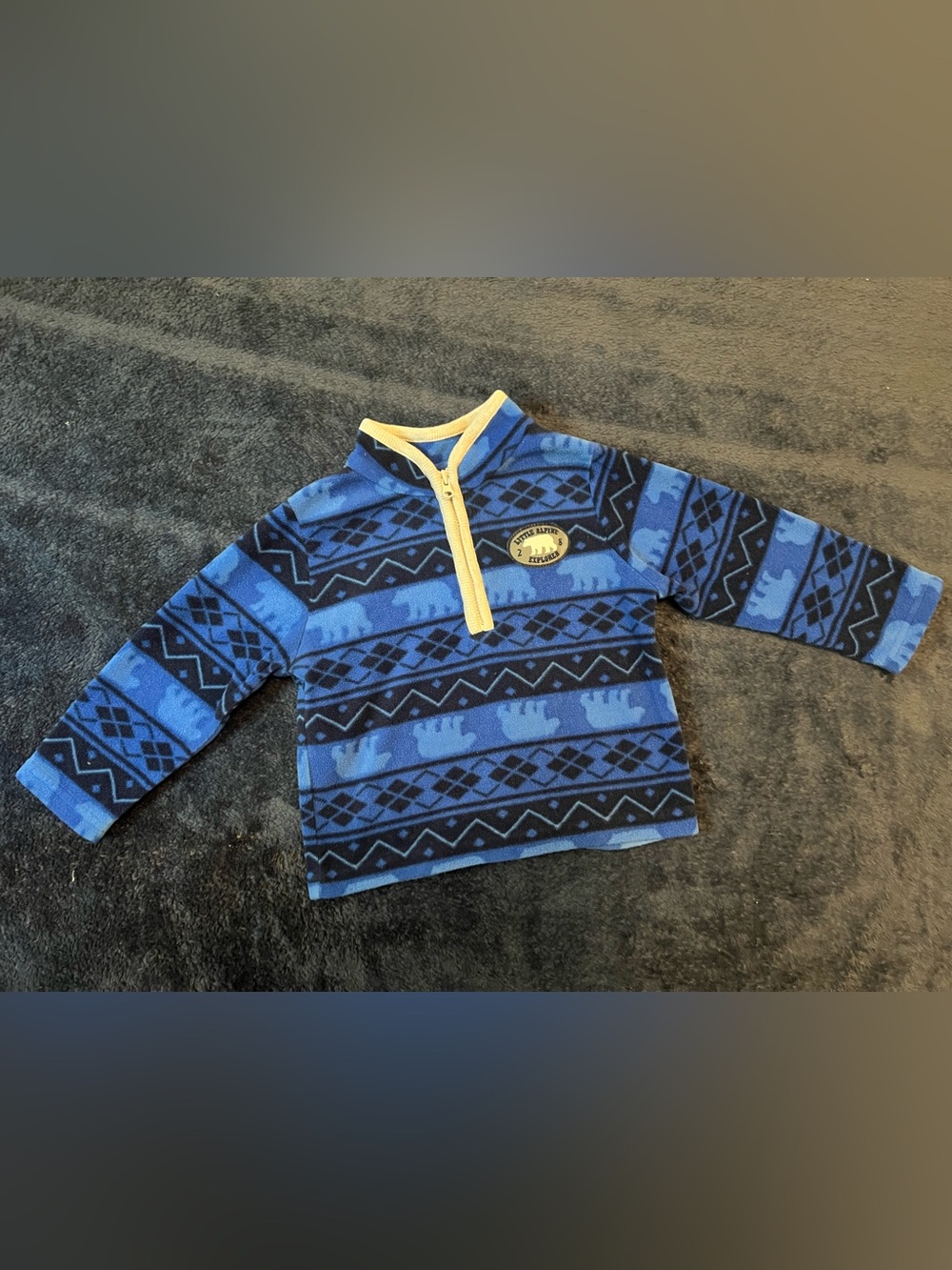 Carter's Blue Patterned Fleece Pullover with Gray Trim